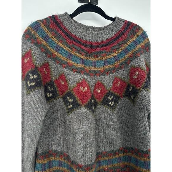 Vintage Boston Traders Sweater Mens Medium Geometric Fair Isle Chunky Knit Wool - Picture 2 of 8